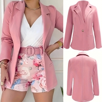 Elegant Rosa Notch Slå Om Långärmad Kavaj