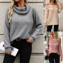 Snabbmode färgglad off-shoulder långärmad tröja