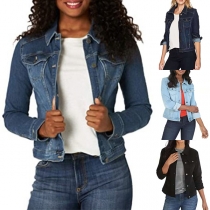 Korta Slim-Fit jeansjacka med långa ärmar