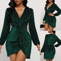 Velvet V-ringad Bodycon-klänning med långa ärmar