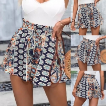 Bohemisk stil blommönstrade högmidjashorts