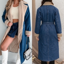 Mode plyschfodrad Notch Krage Långärmad jeansjacka