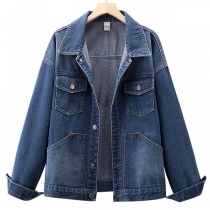 Vintage Ståkrage Långärmad Bröstfickor Sidofickor Jeansjacka