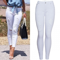 Mode Ripped Skinny White Denim Jeans