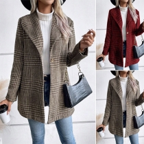 Vintage rutig blazer med långa ärmar