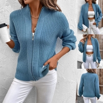 Stickad cardigan med dragkedja fram och polokrage i långärmad design
