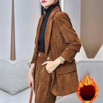 Tjock Casual Stil Mellanlång Manchestertyg Blazer+Byxor