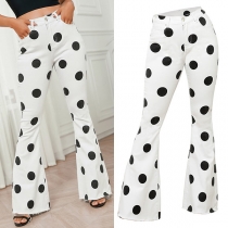 Mode tryckta höghus jeans med vida ben