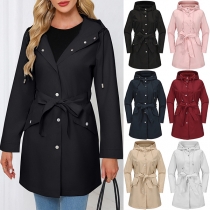 Lättvikts casual huva vattenavvisande jacka med bälte - trenchcoat för kvinnor
