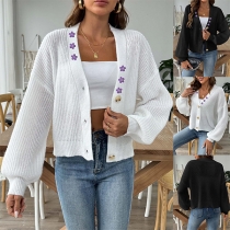 Broderad långärmad blomstickad modekofta