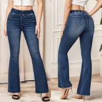 Elastisk midja Vintage utsvängda jeans