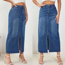 Modern retro frontslits jeanskjol