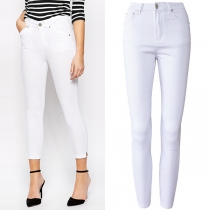 Mode höghus smala vita jeans