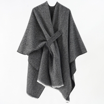 Modet Frayed Hemline Slant Knot Cape-Poncho för damer