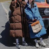 Modische Stehkragen Kapuzenjacke mit langen Ärmeln und gestepptem Design