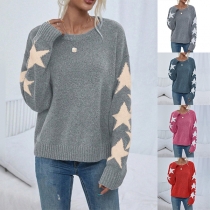 Mode Rund Hals Stjärnmönster Långärmad Tröja