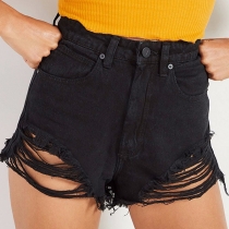 Streetwear Ripped Black Denim Shorts