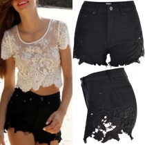 Spetssmidda jeansshorts för damer