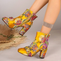 Chunky retro broderade ankelboots