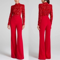 Avslappnad Lös Långärmad Jumpsuit med Midjebälte