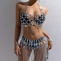 Rhinestone Caged Bikiniöverdel Body Chain Set