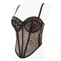 Leopard Off Shoulder Mesh Wrap Bralette