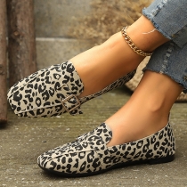 Vinatge Leopard Slip On Square Toe Loafers