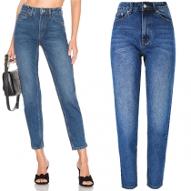 Mode höghus gammaltvättade denimbyxor