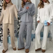 Tvådelad enfärgad set med polotröja och raka byxor