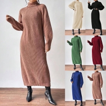 Långärmad stickad poloklänning fashion tröja