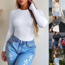 Fashion långärmad tröja med rund hals