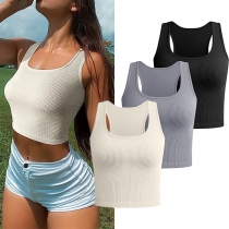 Moderiktigt fyrkantig halsringning ärmlös Ribbad Crop Top