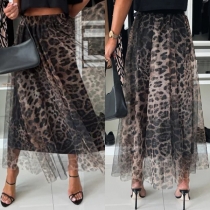 Leopard Mönstrad Chiffongspetsad Maxi Kjol