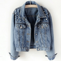 Pärlprydd oversized jeansjacka