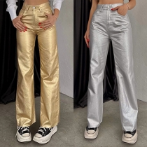 Vintage Ljusa Guld/Silver Höga raka byxor
