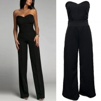 Sexig axelbandslös jumpsuit med rak skärning och enfärgat mönster