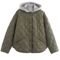 Kontrastfarbig kapuzenjacke mit langem Arm und Frontknöpfen, gesteppt