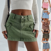 Street Fashion mini jeanskjol med dolda fickor
