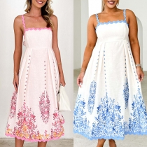 Snygg blommig klänning med kontrastfärger och fyrkantig hals, ärmlös design
