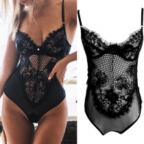 Sexig Mesh Nät Slitsad Spets Underkläder Bodysuit