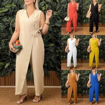 Avslappnad Bekväm Ärmlös V-ringad Omlott Jumpsuit