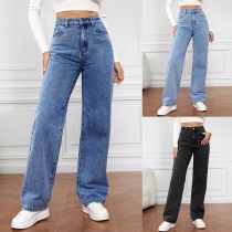 Höga raka jeans i vintage tvättad denim