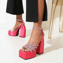 Sandaler med Platå och Strass samt Ankelrem och Klack
