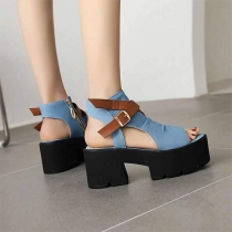 Denim Peep-Toe Ankelriemen Sandaletten-Bootie