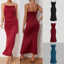 Ruched Mode Square Neck Bodycon Slip Kleid