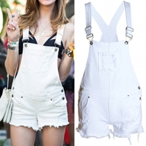 Street Style Frayed Hemline Ripped Denim Overall Jumpsuit
