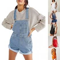 Street Fashion Patch Fickor Upprullad kant Vintage tvättad Denim Romper
