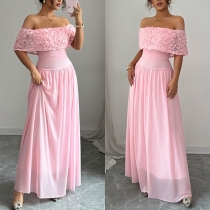 Maxiklänning med 3D-blommönster, axelbandslös off-shoulder och högmidjad silhuett