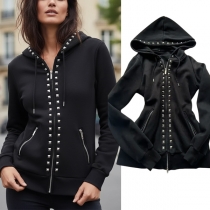 Streetklänning Långärmad Justerbar Midja med Punkiga Nitar