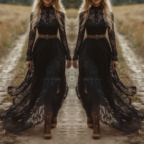 Maxiklänning i spets för dam med frontknäppning och långa ärmar